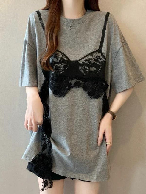 Lacey Detail Ladies Oversize T-Shirts